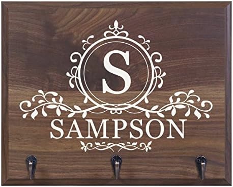 Rooms Organized Personalized Monogram Family Name Wall Mounted Coat, Hat, Key, Pet Leash Collar Rack New Home Gifts with 3 Hooks 15" w x 12" h 4.25" deep (Monogram Last Name) - Image 2