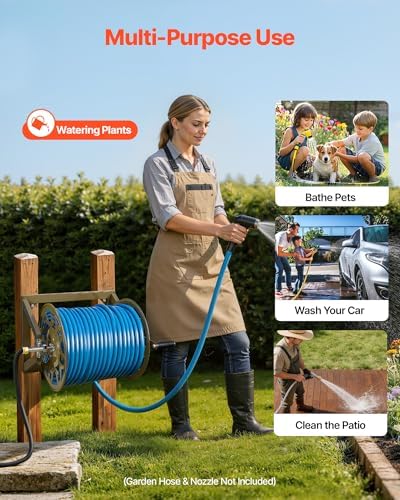 VEVOR Wall Mounted Garden Hose Reel, Holds 200 Feet of 5/8-inch Hose, Outdoor Heavy-Duty Waterhose Holder Winder, with Brass Connector, Decorative Pattern, Bronze Finish, for Backyards and Gardens - Image 6