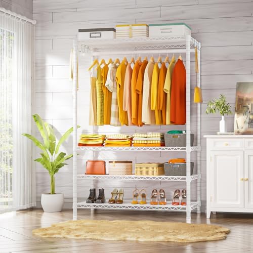 Ulif H4 Plus Garment Rack, 4-Tier Portable Clothes and Clothing Rack for Bedroom and Cloakroom, Closet Storage and Organizer Wardrobe System, 45" W x 14" D x 76.4" H, Load 522lbs, White - Image 2