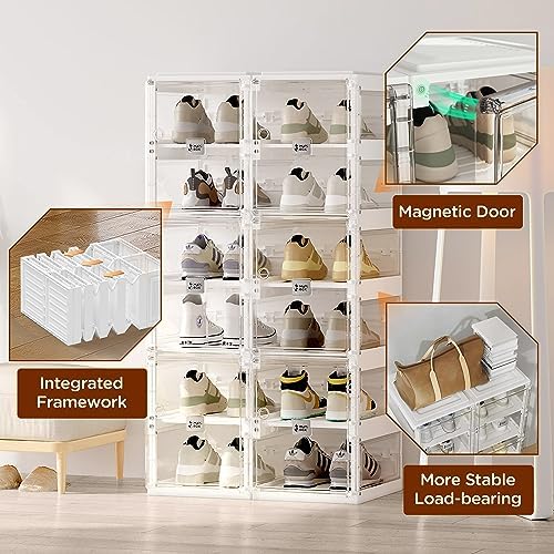 ANTBOX Foldable Shoe Rack,Shoe Organizers for Closet Plastic Shoe Storage Box Space Saving For Entryway, Large Sturdy Stackable Sneaker Cabinet Bins With Magnetic Clear Door 4 Tiers 8 Pairs - Image 4