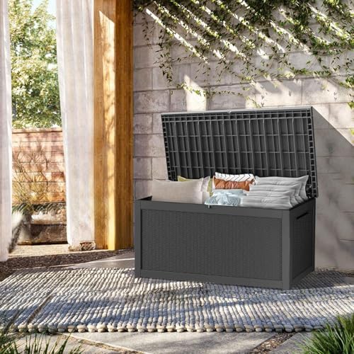 Outdoor Storage Box, 320 Gallon Lockable Resin Deck Box Large Waterproof, Patio Storage Bin for Furniture Cushion, Garden Tools and Pool Accessories, UV-Resistant Bench for Outside, Black - Image 2
