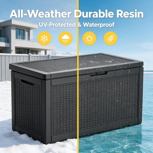 130 Gallon Deck Box,Lockable Outdoor Storage Box Gas Lift,Waterproof,Black - Image 5