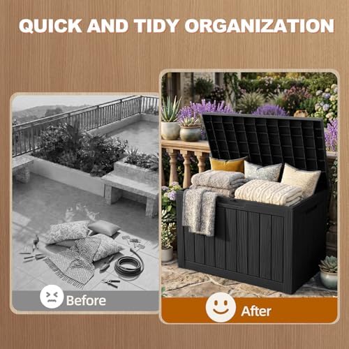 EFU Outdoor Storage Box 60 Gallon Deck Box, Waterproof Resin, Black - Image 4