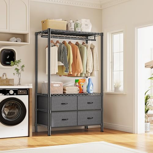 Raybee Clothes Rack, Portable Closet for Bedroom, Dorm, 4 Drawers 4 Shelves - Image 6
