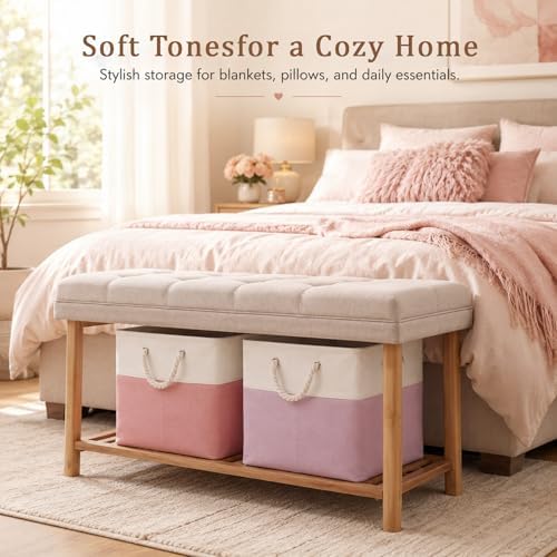 6 Pack 13x13 Inch Cube Storage Bins Fabric Square Cube Baskets, Light Pink - Image 6