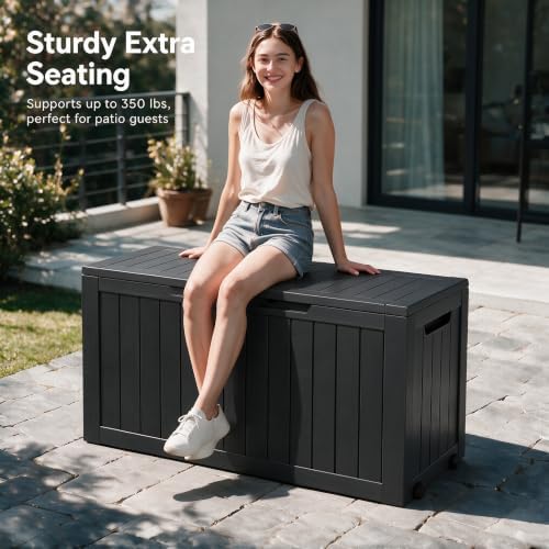 92 Gal Deck Box,Waterproof Resin Outdoor Storage Gas Lift,Lockable Black - Image 7