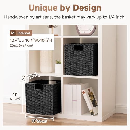 StorageWorks 11 inch Cube Storage Bins, Foldable Wicker Baskets, Black - Image 3