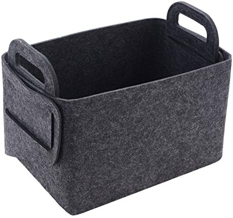 Storage Basket Felt Storage Bin Collapsible& Convenient Box Organizer with Carry Handles for Office Bedroom Closet Babies Nursery Toys Laundry (Dark grey, 19.9inch（L）×13.6inch（W）×12.6inch（H）) by Unknown