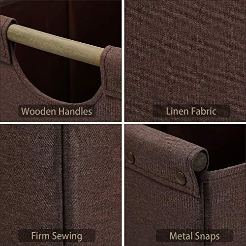 HOONEX Collapsible Storage Bins, 13x13x13 Inches Storage Cubes Linen Fabric, 3 Pack, Storage Baskets with Wooden Carry Handles and Sturdy Heavy Cardboard, for Home, Office, Car, Nursery, Brown - Image 6
