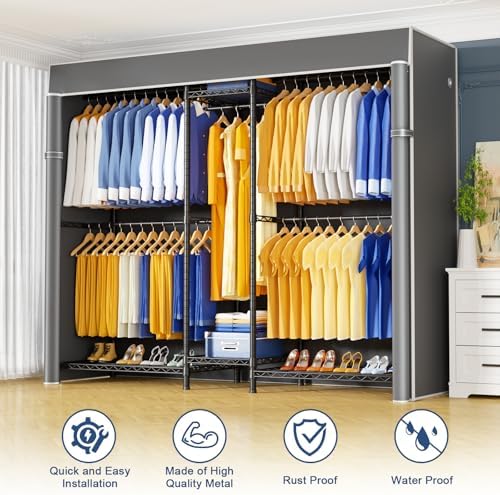 Ulif E12C Pro Heavy Duty Closet Organizer System，Freestanding Clothing Racks for Hanging Clothes，Adjustable Garment Rack 71"W x 16"D x 76.5"H Hold 960lbs，Black Clothing Rack with Grey Dustproof Cover - Image 5