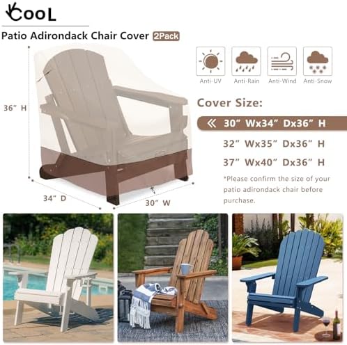okcool Patio Adirondack Chair Cover 2 Pack,Waterproof Heavy Duty Outdoor Chair Covers,Patio Adirondack Chair Cover for Outdoor Chair,(30 W x 34 D x 36 H inches),Beige & Brown - Image 2
