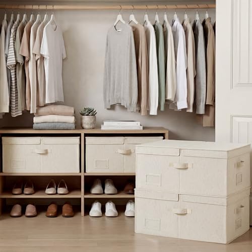 StorageWorks Large Decorative Storage Boxes with Lids, Rustic Linen - Image 2