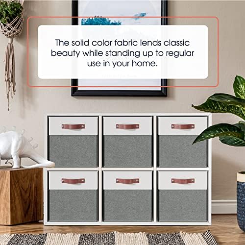 Ornavo Home 11x11 Foldable Fabric Storage Cube Bins, 6 Pack, White/Gray - Image 2