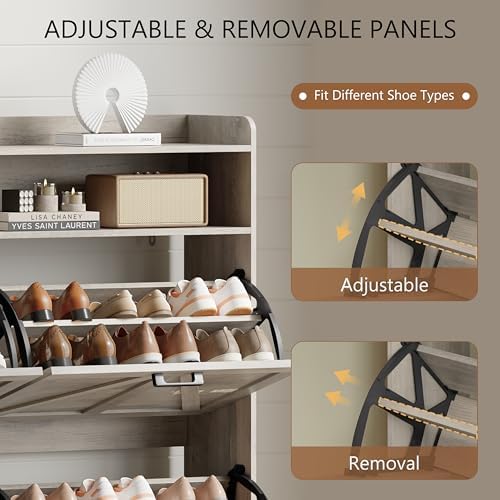 Xixini Shoe Storage Cabinet with 4 Flip Drawers, Entryway Shoe Rack, Grey - Image 4