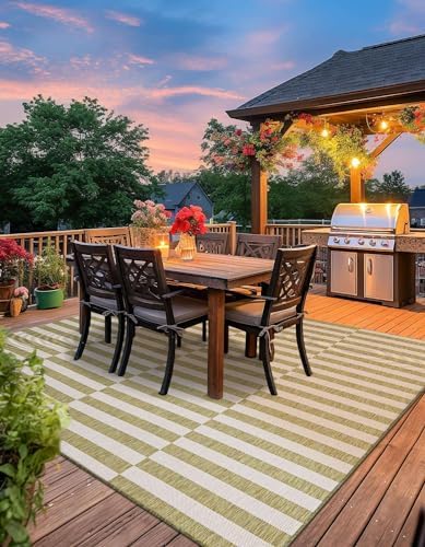 Unique Loom Outdoor Striped Collection Area Rug - Striped (7' 10" Square Green/Ivory) - Image 3