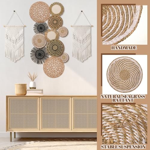 Tatuo 11 Pcs Boho Wall Basket Decor Bulrush Woven Wall Hanging Art Round Farmhouse Rustic Handmade Wicker for Summer Home, Bedroom, Living Room, Kitchen Decorations, Multi Sizes(Flower) - Image 4