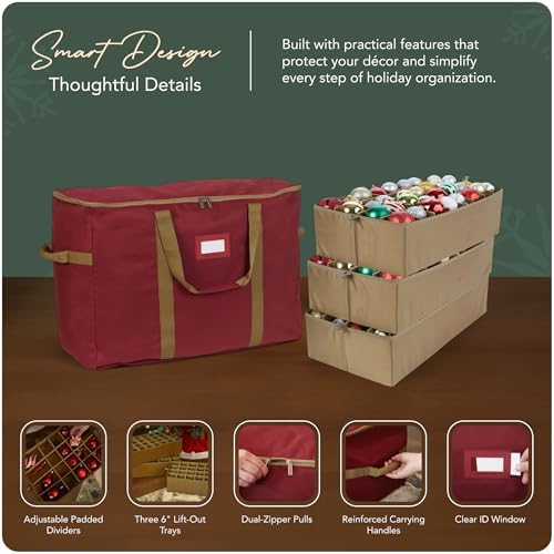Covermates Adjustable Ornament Storage Bag, 25.5" W x 13" D x 18.5" H, Red - Image 4