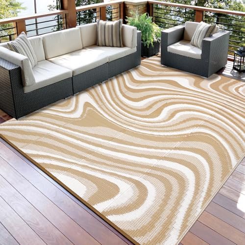 Garvee Porch Rugs Outdoor Waterproof 9x12 Outdoor Camping Rug, Light Brown - Image 2