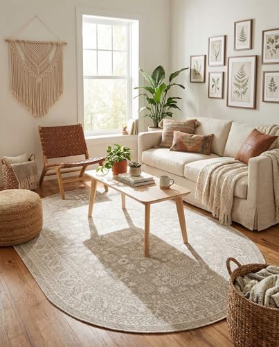 Rugs.com - Outdoor Aztec Rug – 5' 3 x 8' Oval Light Gray Indoor/Outdoor Rug – Weather Resistant for Patios, Decks, and Porches - Image 4
