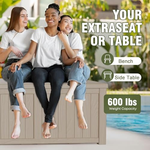 150 Gallon Outdoor Deck Box Waterproof, Large Storage Box for Patio, Resin Storage Bench Lockable for Garden Tools, Package Delivery, Gray - Image 6