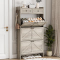 Shoe Cabinet with 3 Flip Drawers & 2 Top Drawers, 57" Tall Freestanding Narrow Wooden Shoe Storage Organizer for Entryway, Hidden Slim Shoe Rack for Front Door Entrance, Hallway, Living Room, Grey by Xixini