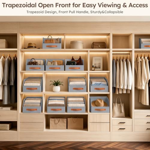 Homsorout Fabric Storage Bins for Organizing - 6 Pack Large Trapezoid Collapsible Storage Bins with Front Handle, Closet Organizers and Storage for Bedroom, Home Shelves, Small Spaces, Grey - Image 2