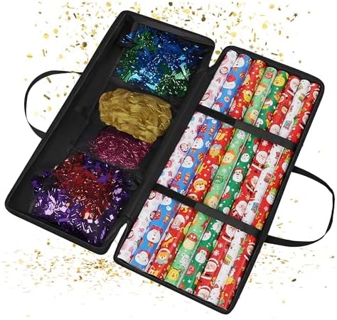Relaxdays Wrapping Paper Storage, Zip, Handles, 3 Mesh Compartments for Accessories, H 34 x W 82 x D 13 cm, Black by Relaxdays