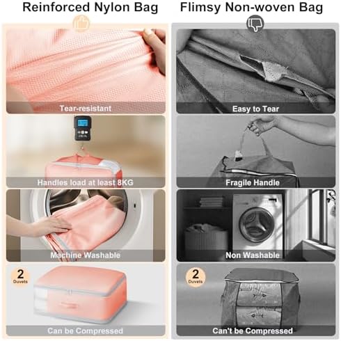Comforter Storage Bag - Large Capacity Blanket Storage Bags 3-Layer Ultra Space Saving Self Compression Organizer, Washable Compression Bags for Storage Comforter Blanket, 4-Pack, Pink - Image 4