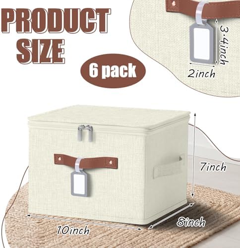 6 Pack Fabric Closet Storage Bins with Lids, 10×8×7 in, Beige - Image 2
