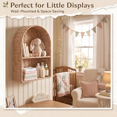 Large Rattan Wall Shelf for Boho Nursery Decor,Natural Brown - Image 3