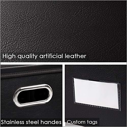PRANDOM Collapsible Storage Bins with Lids [3-Pack] Leather Fabric Foldable Storage Boxes Organizer Containers Baskets Cube with Cover for Bedroom Closet Office Nursery Black (14.9x10.8x10) - Image 4
