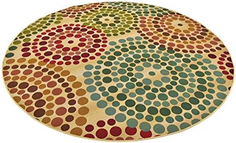 Unique Loom Outdoor Modern Collection Area Rug - Spark (8' Round, Beige/ Burgundy) - Image 4