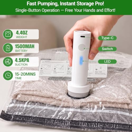 15Pack Vacuum Storage Bags for Travel with Cordless Pump,80% Space Saver - Image 6