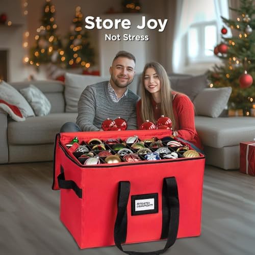 Christmas Ornament Storage Container,Box Stores Up to 96, Adjustable Dividers, Large Organizer Bin to Protect and Store Holiday Décor - Image 2