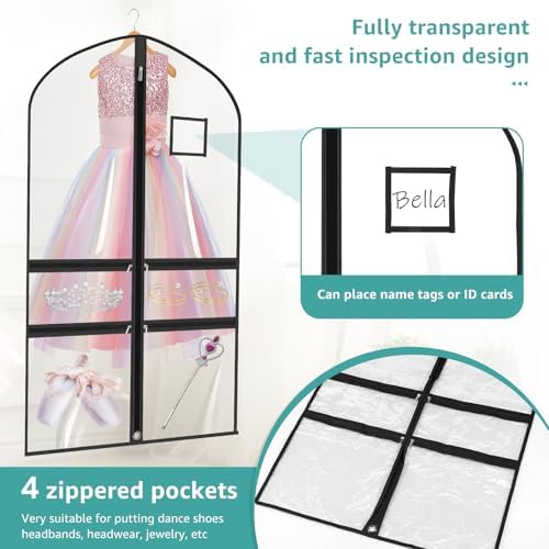 8 Pack Clear Garment Bags for Dance Costumes,40 Inch Transparent Dance Costume Bag with 4 Zipper Pockets & ID Window,Waterproof Hanging Garment Bag for Competition,Recital,Travel - Image 4