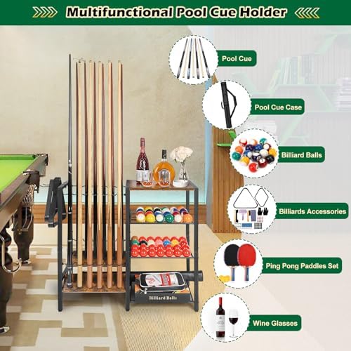 Pool Stick Holder Rack Stand for 12 Cue Sticks -Large Billiards Game Room Storage with Organizer for Balls, Triangle,Pool Table Accessories - Heavy Duty Cue Stick Holder Floor Stand for Home or Bar - Image 3