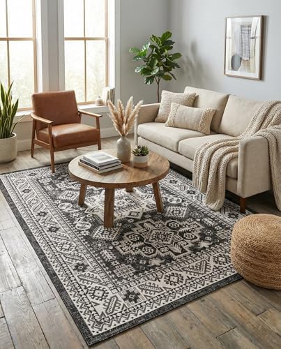 Rugs.com - Outdoor Aztec Rug – 6' 1 x 9' Charcoal Gray Indoor/Outdoor Rug Washable Stain-Resistant for Patios, Decks, and Porches - Image 4