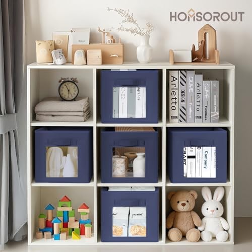 Homsorout Storage Cube 11 Inch - Cube Storage Bins with Window, Closet Storage Baskets with Handle, Fabric Bins for Closet, Shelves, Toys, Clothes, Set of 10, Navy Blue - Image 3