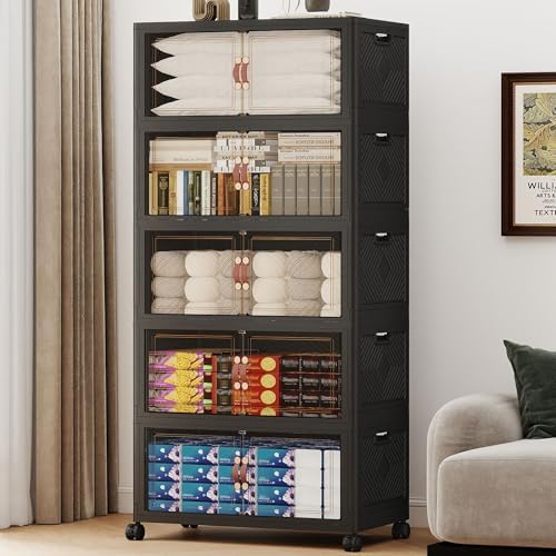 480QT Extra Large Stackable Storage Bins with Lids & Wheels & Door, by VNVTO