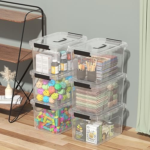 12 Qt Clear Tote Box, Plastic Storage Bin with Lid & Handle Set of 6 - Image 4