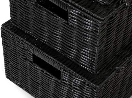 ARPAN Set of 3 Resin Woven Utility Storage Basket Box With Lid & Lock (Black) - Image 6