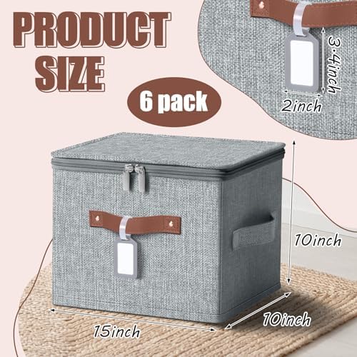 6 Pack Fabric Closet Storage Bins with Lids, 15×10×10 in, Gray - Image 2