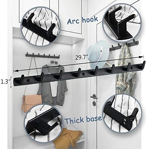 Wall Mounted Coat Rack, 8 Hooks, 29.7"x1.3", Modern, Black, 2 Pcs - Image 5