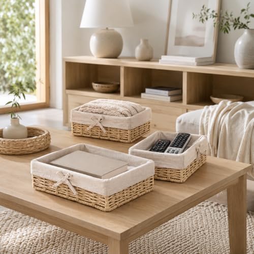 Baskets for Shelves Set of 4, Woven Paper Rope Storage, Khaki - Image 6