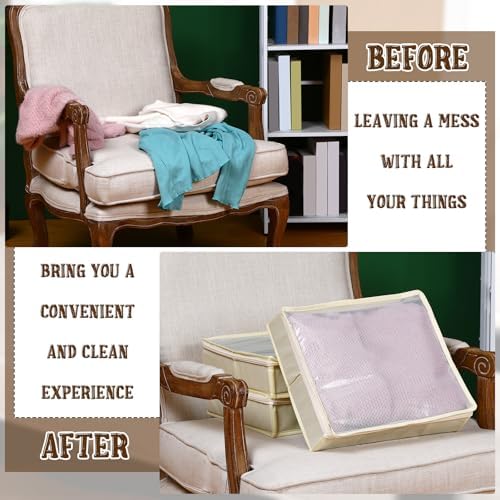 Panelee 6 Pcs 14x12x3'' Sweater Storage Bag with Easy Gliding Zipper, Beige - Image 4