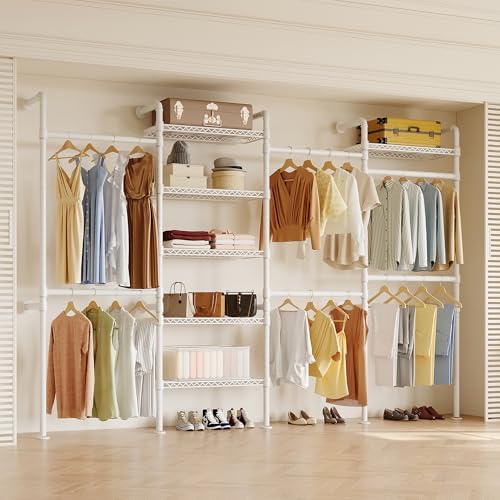 Higeego W4 Wall Mounted Clothes Rack, Industrial Pipe Clothing Rack, White by Higeego