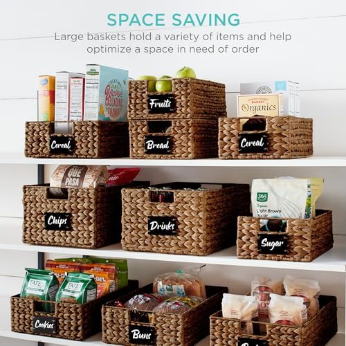 Best Choice Products Set of 4 9x12in Water Hyacinth Pantry Baskets, Woven Organizers w/Chalkboard Label, Chalk Marker - Chestnut - Image 4