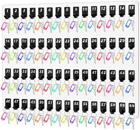 Beeveer Acrylic Key Holder Board with 60 Hooks, Wall Mount Organizer, Clear by Beeveer