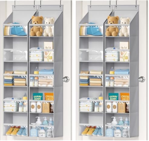 AOODA 4 Pack Over the Door Organizer, Large Capacity Closet Door Hanging Organizer, Clear Deep Pockets Baby Organizer Storage for Nursery, Bathroom, Bedroom, Pantry, Diapers (Grey) by AOODA