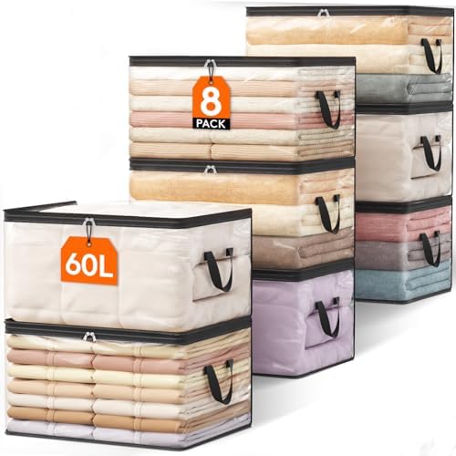 Lifewit 8 Pack Clear Clothes Storage Bags, 60L Blanket Storage with Zipper by Lifewit